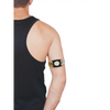 Black and gold adjustable armband for Dexcom G7 sensor with circular display