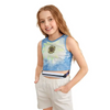 Young person in tie-dye crop top with white shorts using kids’ multi-purpose belt